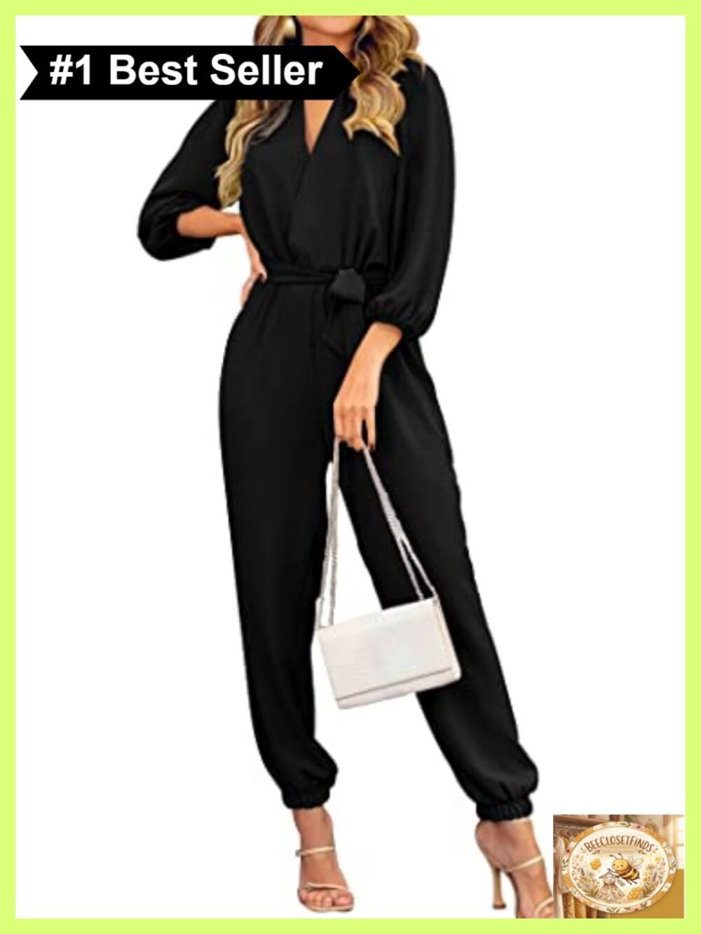 Long Sleeve Jumpsuit V-Neck Belted One Piece Casual Fall